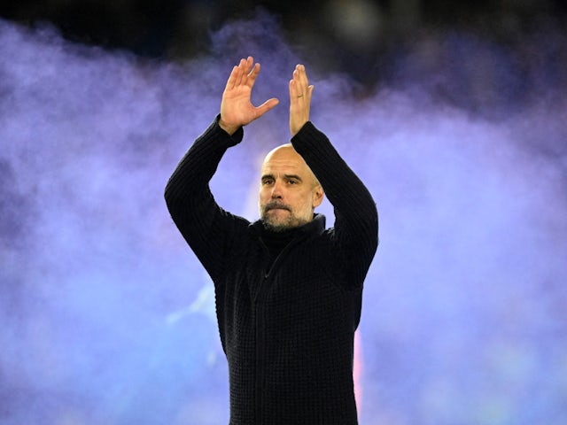 L'entrenador del Manchester City, Pep Guardiola, ho celebra després del partit del 24 de maig de 2023
