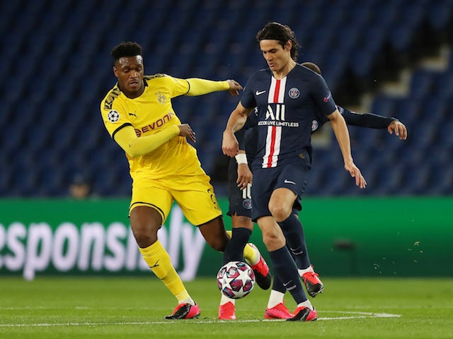 Dan-Axel Zagadou del Borussia Dortmund en acció contra el Paris Saint-Germain a la Lliga de Campions l'11 de març de 2020
