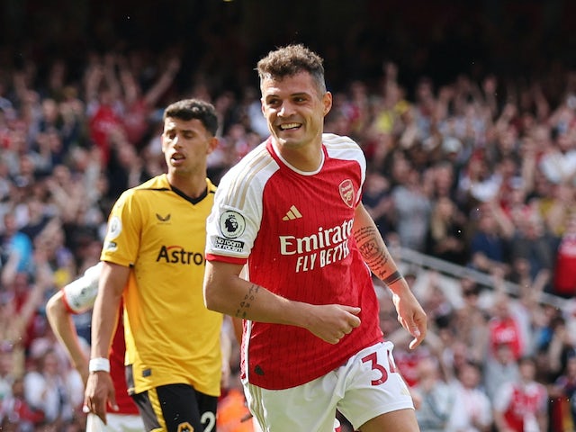 Granit Xhaka celebra el gol de l'Arsenal el 28 de maig de 2023