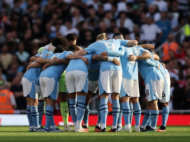 Els jugadors del Manchester City s'agrupen abans del partit del 8 d'octubre de 2023
