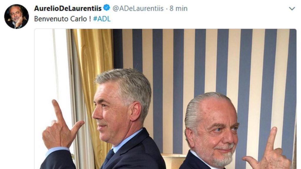 Napoli-Real Madrid, Ancelotti a l'hotel Vesuvio on va ser acomiadat per De Laurentiis