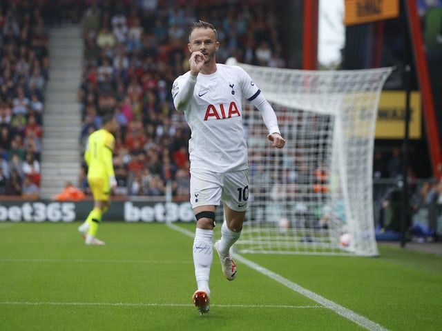 James Maddison del Tottenham Hotspur celebra el gol contra Bournemouth el 26 d'agost de 2023