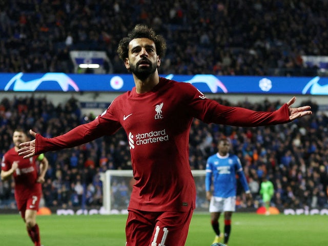 L'atacant del Liverpool Mohamed Salah celebra el gol contra els Rangers l'11 d'octubre de 2022