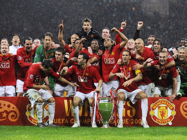 Els jugadors del Manchester United celebren la victòria de la final de la Lliga de Campions del 2008