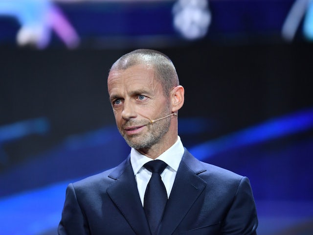 El president de la UEFA, Aleksander Ceferin, durant el sorteig de l'octubre del 2020