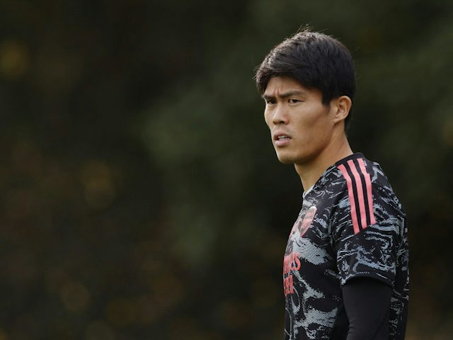 Takehiro Tomiyasu a l'entrenament de l'Arsenal el 2 de novembre de 2022