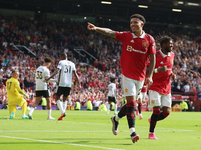 Jadon Sancho del Manchester United celebra el gol contra el Fulham el 28 de maig de 2023