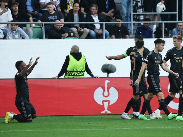 Marquinhos celebra el gol de l'Arsenal contra el FC Zuric el 8 de setembre de 2022